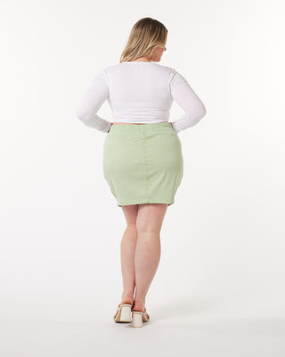 "Leah" Cotton Tencel Cargo Mini Skirt in Sage