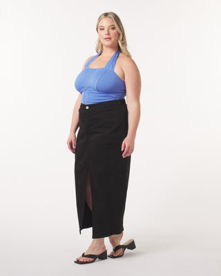 "Leah" Cotton Tencel Cargo Maxi Skirt in Black