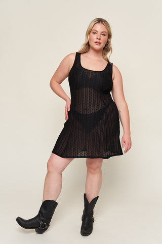 "Michaela” Sheer Lace Mini Dress in Black