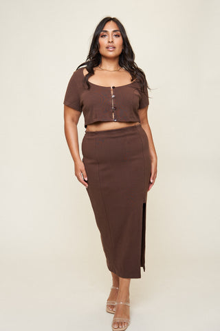 "Aubrey" Garment-Dyed Staple Midaxi Skirt in Chocolate