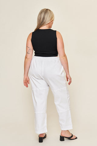 "Leah" Cotton Tencel Split-Hem Cargo Pant in White