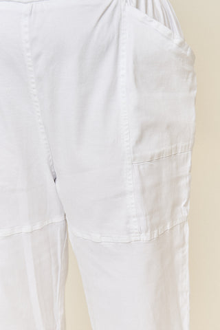 "Leah" Cotton Tencel Split-Hem Cargo Pant in White