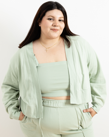 "Camilla" French Terry Cardigan in Sage