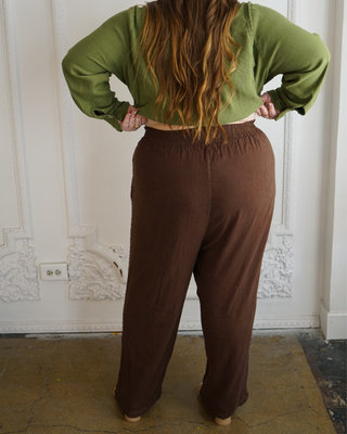 "Leah" Stretch-Linen Pant in Chocolate Brown