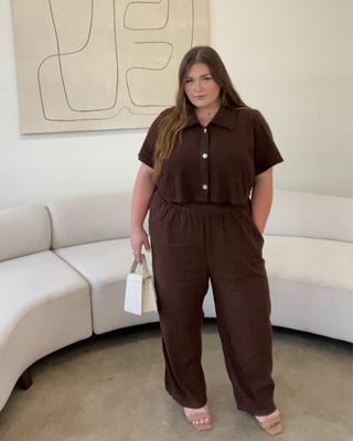 "Leah" Stretch-Linen Pant in Chocolate Brown
