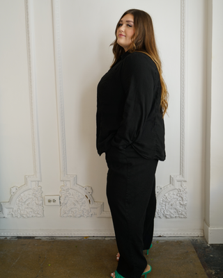"Leah" Stretch-Linen Pant in Black