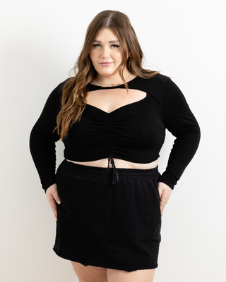 "Ilana" Tie-Front Cut Out Top in Black