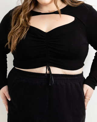 "Ilana" Tie-Front Cut Out Top in Black