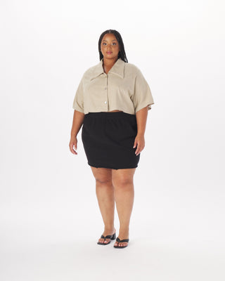 "Bobbie" Stretch-Linen Camp Shirt in Taupe