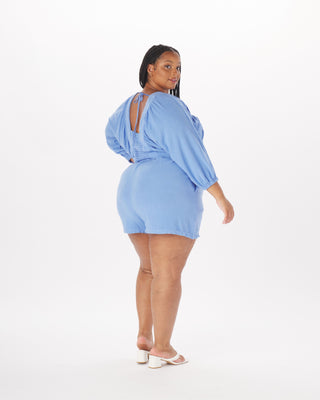 "Anna" Soft Cotton Babydoll Romper in Periwinkle