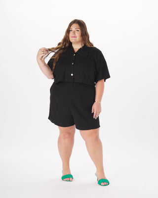 "Bobbie" Stretch-Linen Pull-On Short in Black