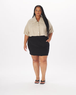 "Bobbie" Stretch-Linen Camp Shirt in Taupe
