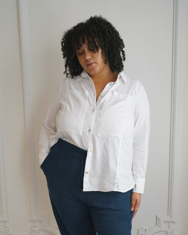 "Sophie" Stretch-Linen Shirt in White