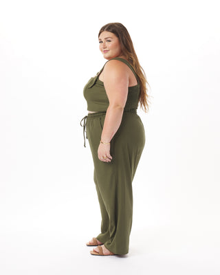 "Leah" Stretch-Linen Pant in Olive