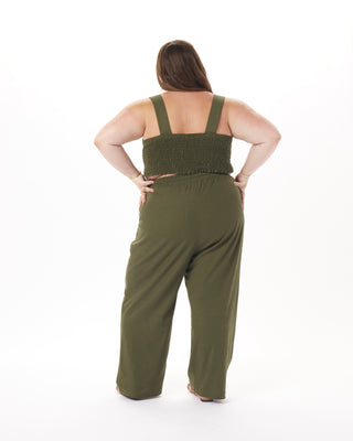 "Leah" Stretch-Linen Bustier Top in Olive