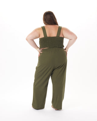 "Leah" Stretch-Linen Pant in Olive
