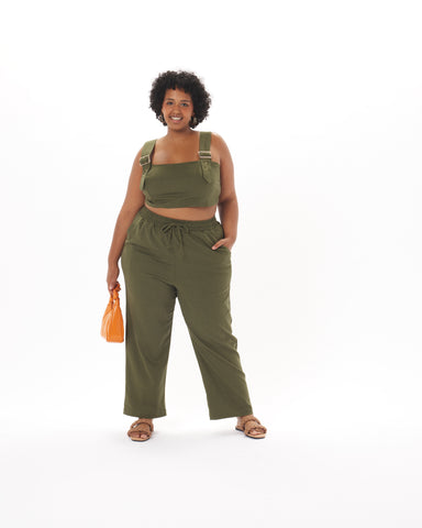 "Leah" Stretch-Linen Pant in Olive