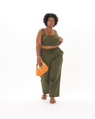 "Leah" Stretch-Linen Pant in Olive