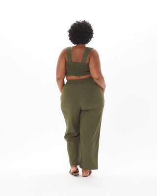 "Leah" Stretch-Linen Pant in Olive
