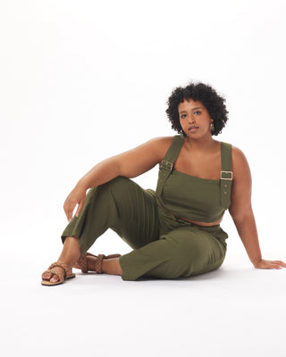 "Leah" Stretch-Linen Pant in Olive
