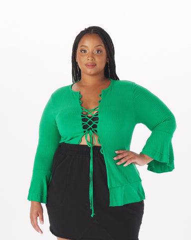 "Atlee" Viscose Lace-Up Full-Length Top in Kelly Green