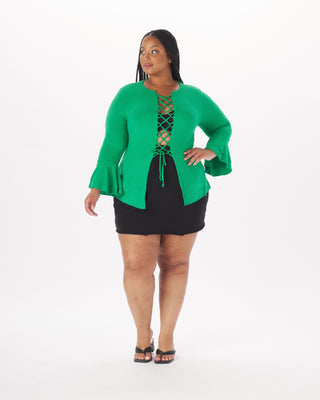 "Atlee" Viscose Lace-Up Full-Length Top in Kelly Green