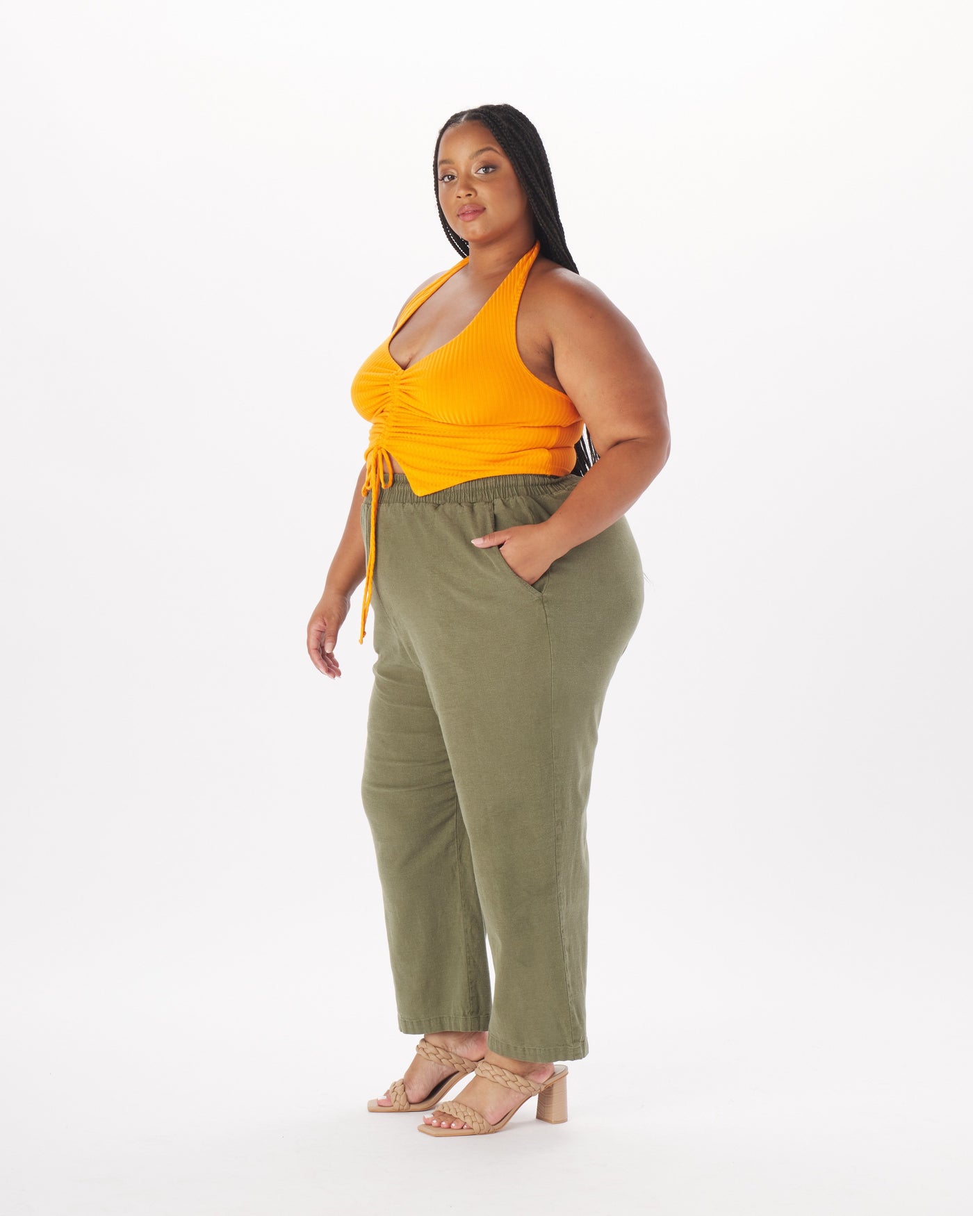 Emma Viscose Ruched Halter Top in Orange – What Lo Wants
