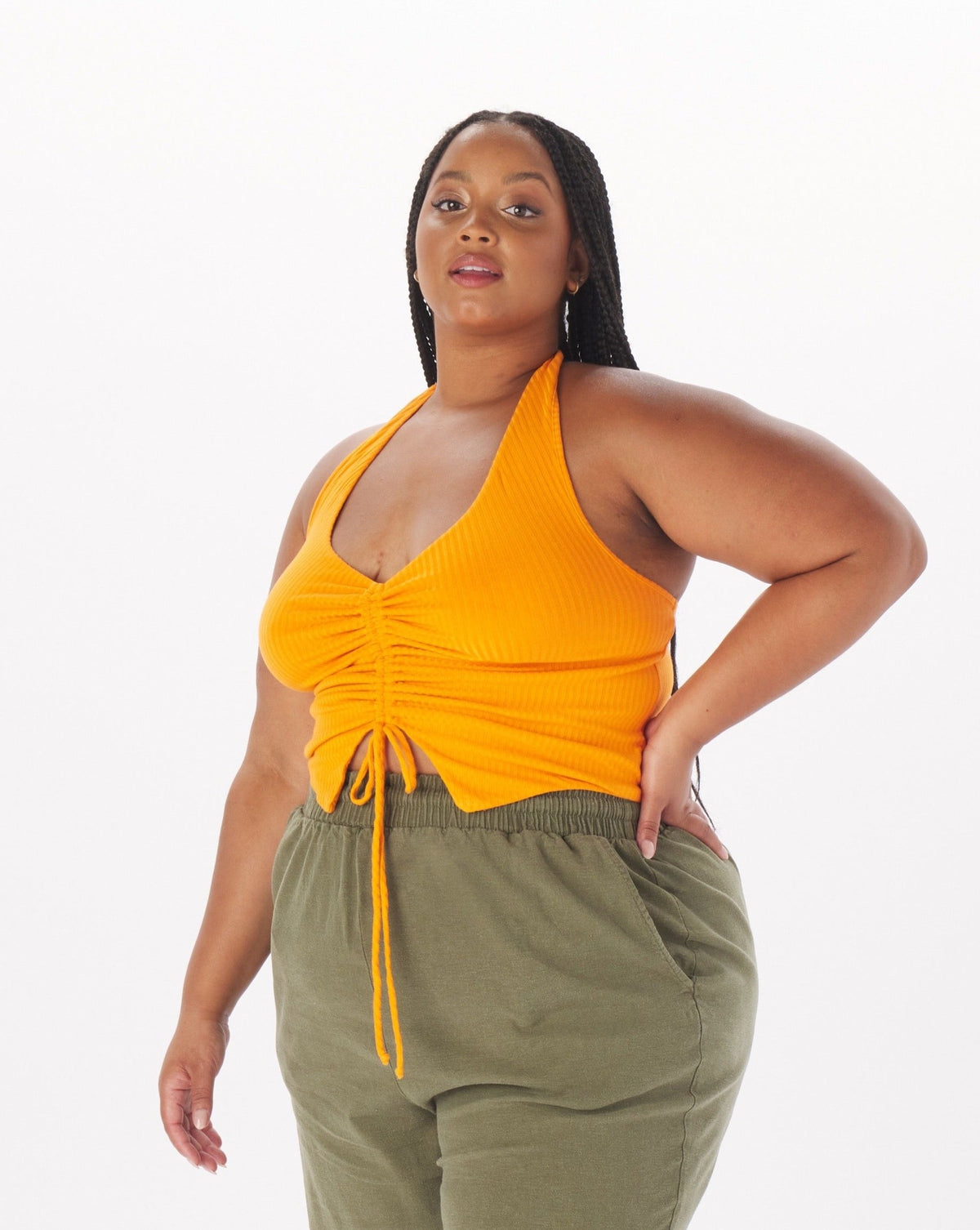 Emma Viscose Ruched Halter Top in Orange – What Lo Wants
