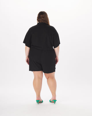 "Bobbie" Stretch-Linen Pull-On Short in Black