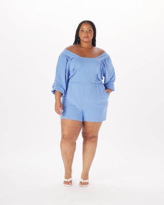 "Anna" Soft Cotton Babydoll Romper in Periwinkle